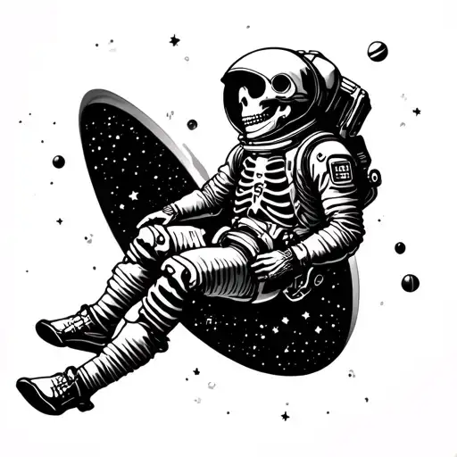 skeleton astronaut floating in space tattoo design idea