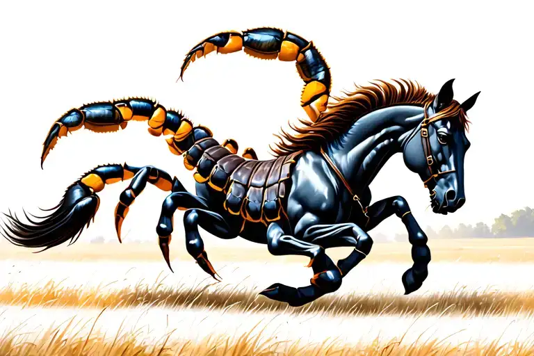 scorpion and horse galloping through a field tattoo design idea
