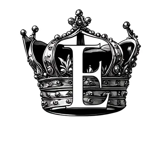 Crown with letter E tattoo design idea