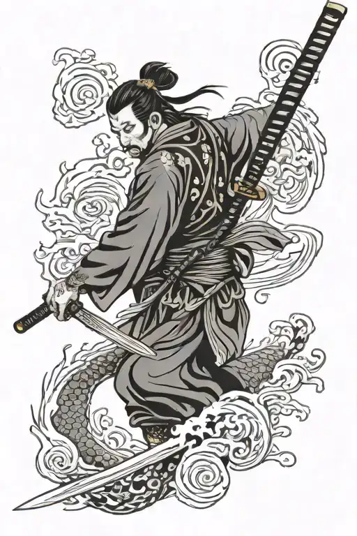 Japanese samurai sword tattoo design idea