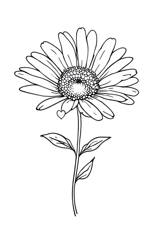 fine line aster birth flower with small hearts tattoo design idea
