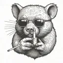 wombat with shades holding a lit cigarette tattoo design idea