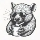 wombat with shades holding a lit cigarette tattoo design idea