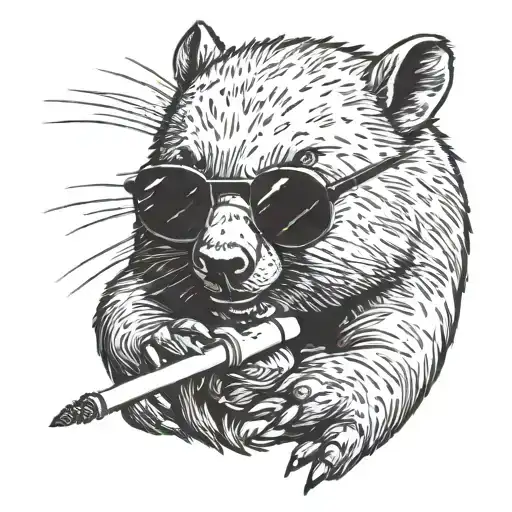 wombat with shades holding a lit cigarette tattoo design idea