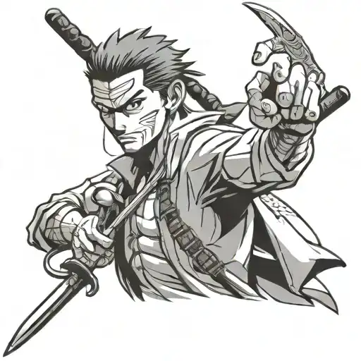 a tattoo of roronoa zoro on my hand with three sword  tattoo design idea