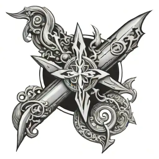 a very fine cross in which are located 4 astro signs Capricorn, Taurus, Aquarius and Scorpio tattoo design idea