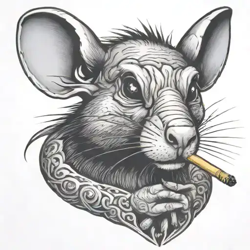 drunk redneck  hillbilly rat smoking weed tattoo design idea