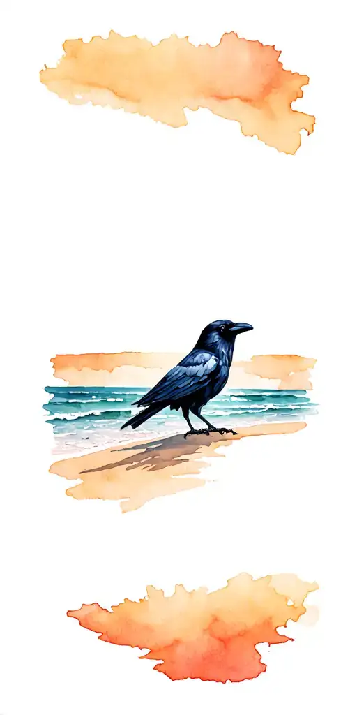 Crow on a beach with nature background tattoo design idea