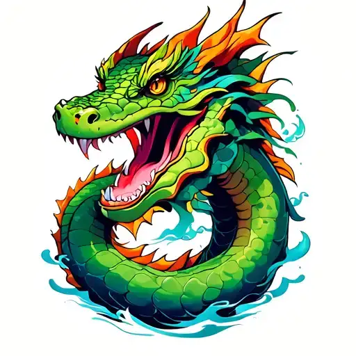 japanese water dragon wrapped tattoo design idea
