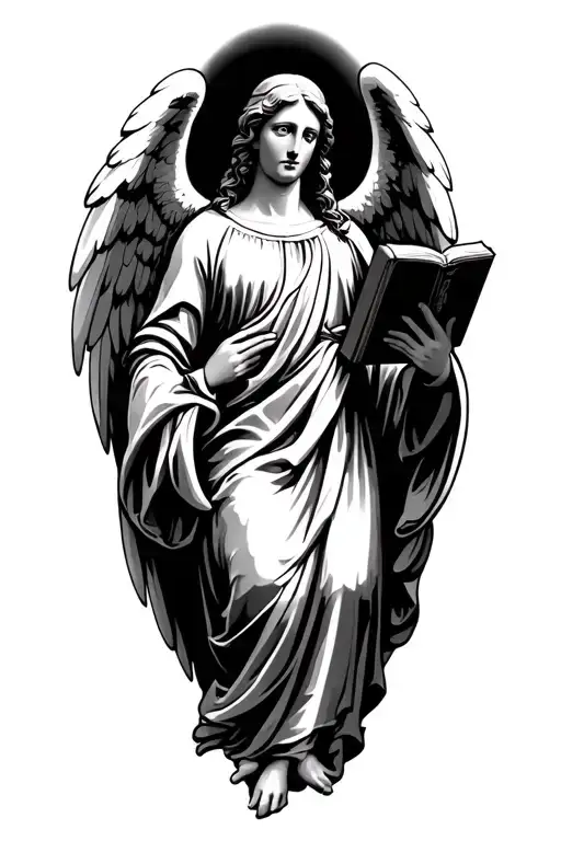angel with God holding a bible tattoo design idea
