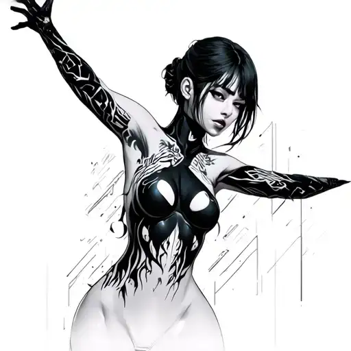 girl cyberpunk 2077 nude all body shaped  tattoo design idea