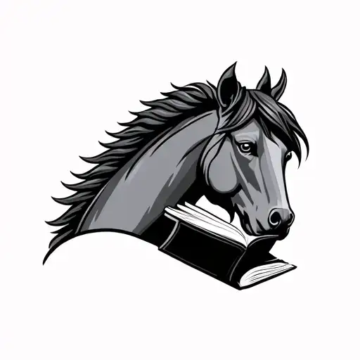 trojan horse dog head profile holding a book tattoo design idea