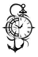 half clock and half compass with an anchor connected tattoo design idea
