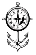 half clock and half compass with an anchor connected tattoo design idea