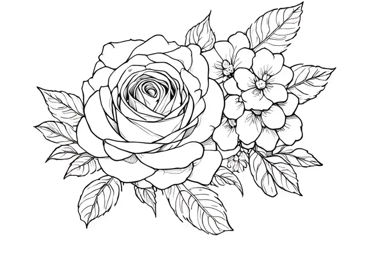 rose, hydrangea, azaleas tattoo design idea