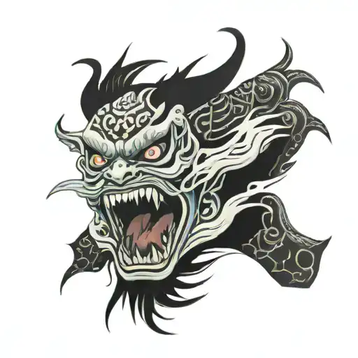 man screaming wearing mask fighting off inner demons tattoo design idea