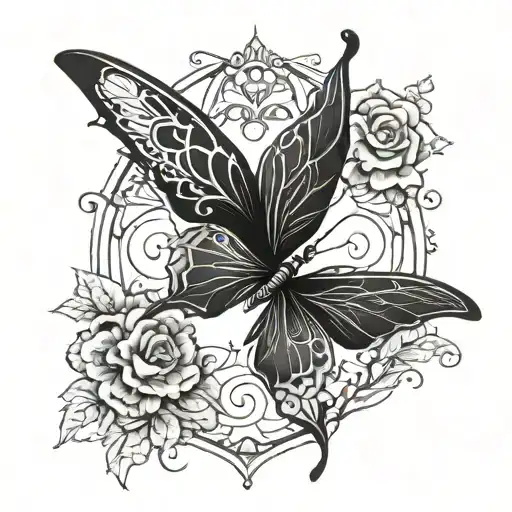 black gothic beautiful butterfly  tattoo design idea