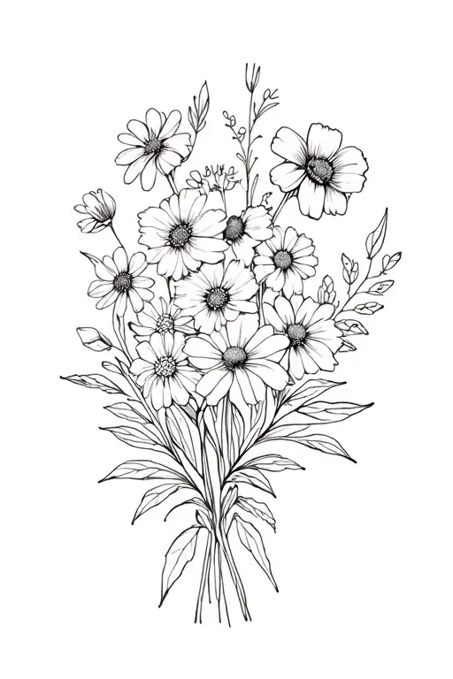 may birth flower bouquet and March birth flower with other flowers  tattoo design idea