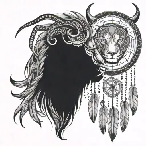 Zodiac signs Leo and Taurus as dream catchers. tattoo design idea
