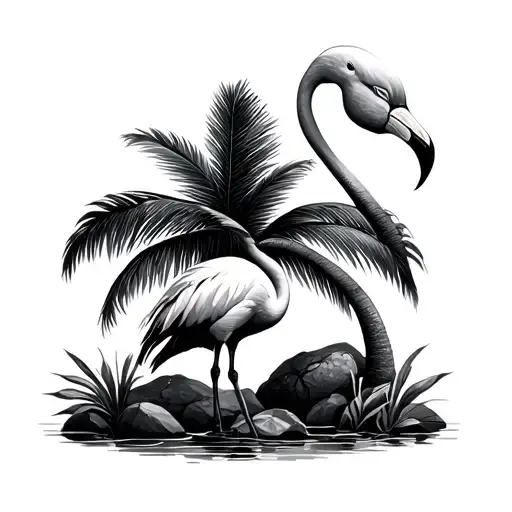 Flamingo And Palm Tree tattoo design idea