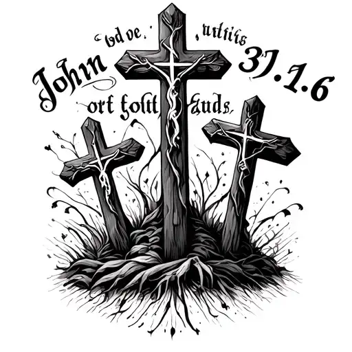 Three Crosses with John 3:16 bible verse tattoo design idea