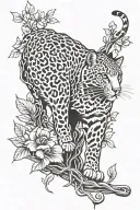 leopard print/ leopard cat climbing up  vines with flowers  tattoo design idea
