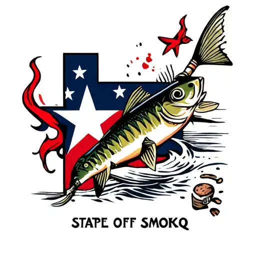 state of texas ahape and bbq smoket and fishing tattoo design idea