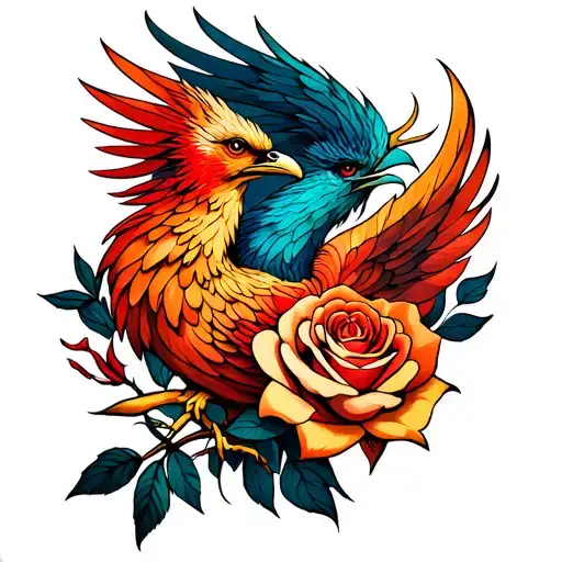 phoenix and rose tattoo design idea