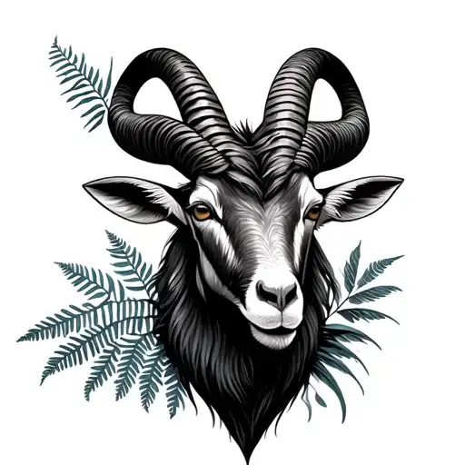 Capricorn sea goat with Filipino tribal and new zealand fern tattoo design idea