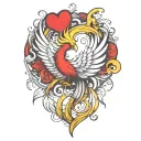 heart phoenix feathers falling tattoo design idea