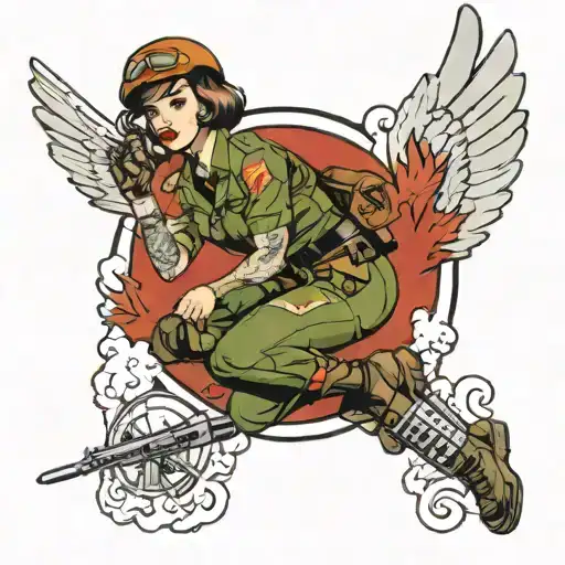 female army airborne pinup girl tattoo design idea