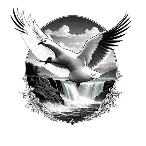 niagara falls and dove flying tattoo design idea