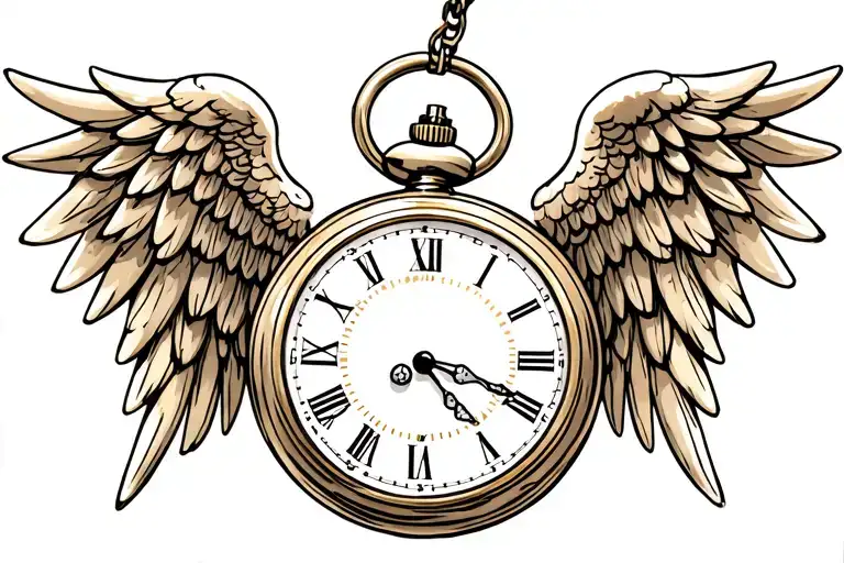 Pocket watch with angel wings tattoo design idea