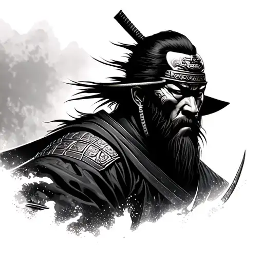 walking alone samurai face tattoo design idea