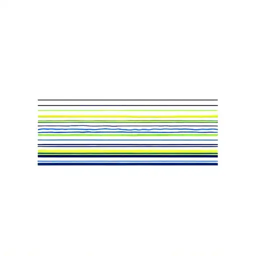 horizon, in blue, green and yellow fine lines tattoo design idea