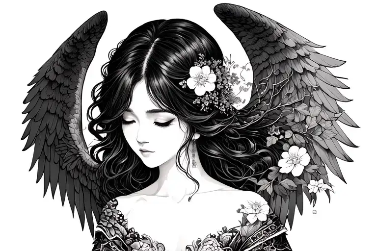 japanese female angel tattoo design idea