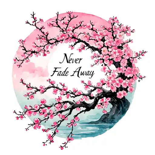 Tattoo idea for forearm: pink falling cherry blossoms.  "Never Fade Away" written inbetween.  Japanese Mono no Aware m tattoo design idea