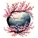 Tattoo idea for forearm: pink falling cherry blossoms.  "Never Fade Away" written inbetween.  Japanese Mono no Aware m tattoo design idea
