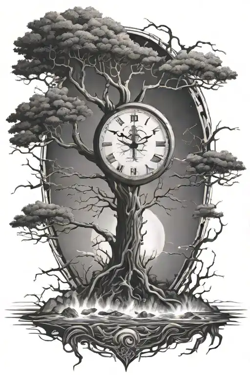 Space, Time, Ocean, Lightning, Tree, Dark tattoo design idea