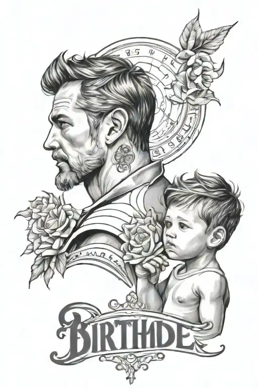 father and son birthdate and time tattoo design idea