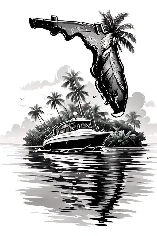 florida water with boats floating island tattoo design idea