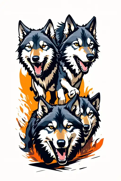 3 wolves running tattoo design idea