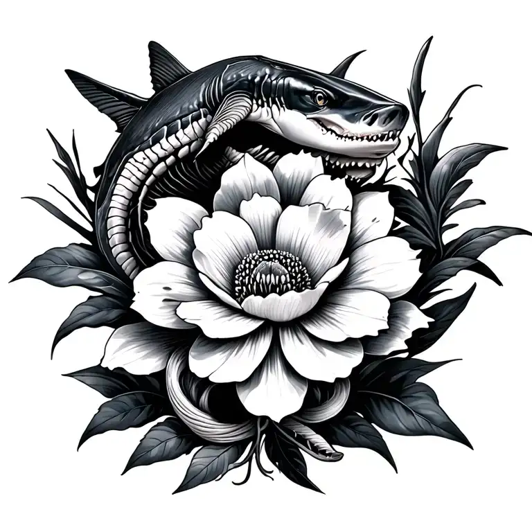 a flower three types of sharks wave and turtle spine tattoo tattoo design idea
