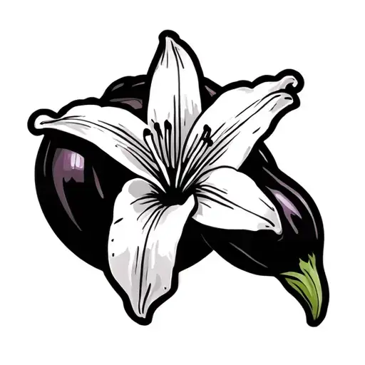 eggplant outline and lily flower tattoo design idea