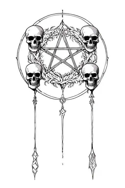 Pentagram with dark skulls representing dark periods tattoo design idea