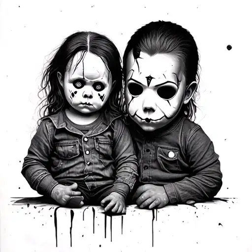 baby friends tattoo of Michael Myers, Chucky, Ghostface, Texas chainsaw massacre tattoo design idea