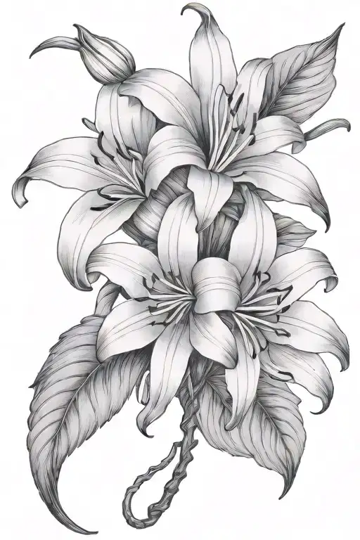 Giant Himalayan Lily intertwined Chinese calligraphy tattoo design idea