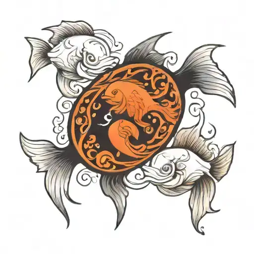 yin and yang in the form of two fish on the brush tattoo design idea