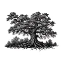 alder tree with oak tree intertwined with vine wrapping tattoo design idea