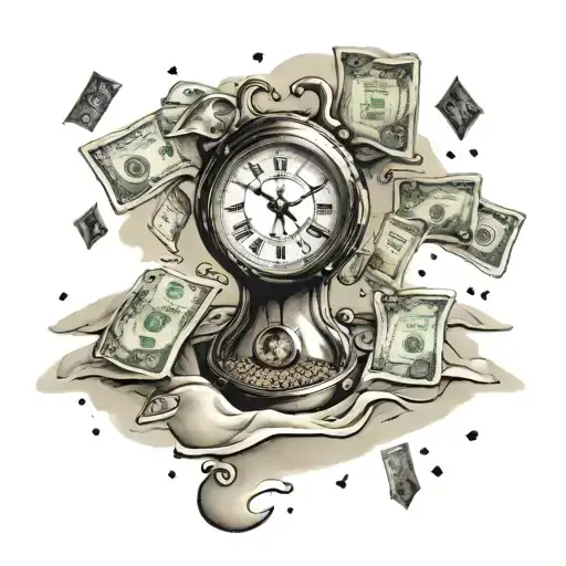 sand clock counting money falling tattoo design idea